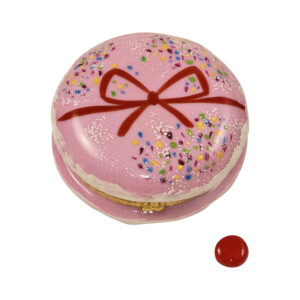 Pink Macaron with Red Bow, Sprinkles & Removable Macaron